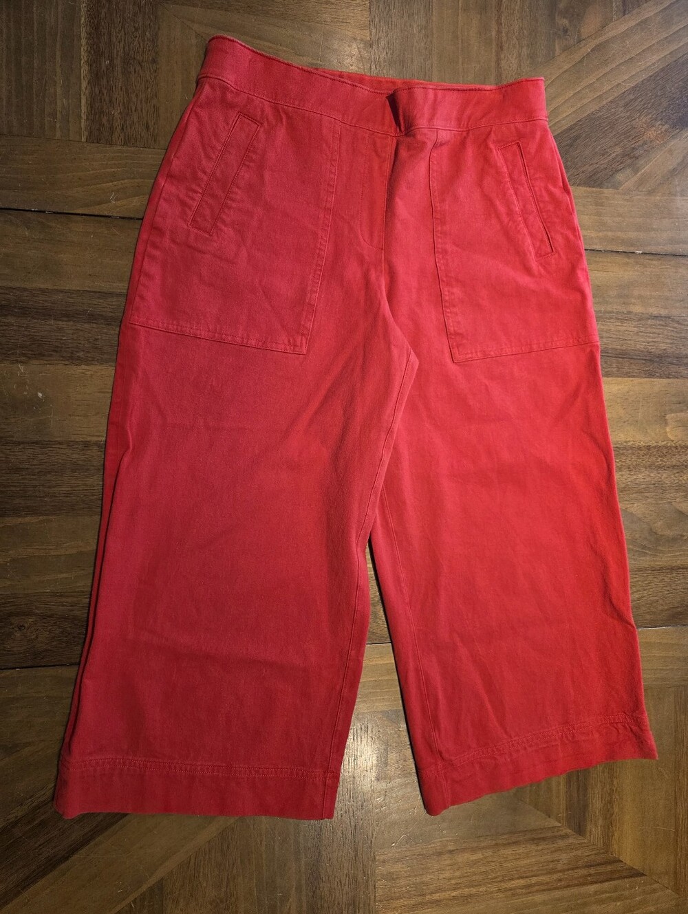 Spanx Red Wide Leg Capri Pants Large Petite Pull-on On The Go Cropped Shaping
